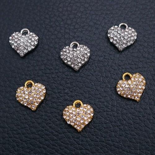8pcs Handmade Rhinestone 3D Heart-shaped Metal Pendant Retro Earrings Bracelet DIY Charm Jewelry Handicraft Making 13*13mm A2276
