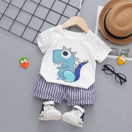 Cute Toddler Boy Summer Set 2020 New Cartoon Dinosaur Print Short Sleeve Shirt + Shorts for Kid Baby Children Clothes 1-4 Years