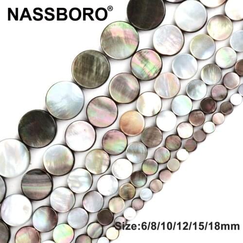 Fashion Natural Black Shell Beads Flat Round Perles Beads for Jewelry Making Handmade Jewelry Bracelet Necklace Earrings Gift