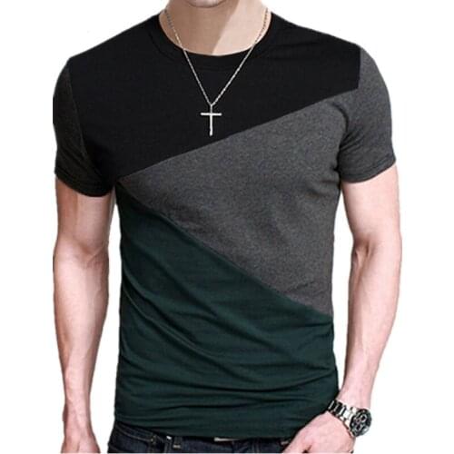 5XL 2020 Spring Summer 100% Cotton Round Collar T Shirt Men Short Sleeve T-Shirt Contrast Color Fitness Slim Fit Casual Tshirts
