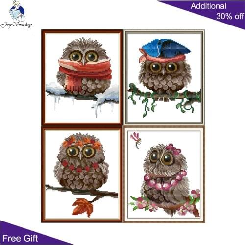 Joy Sunday Owl Cross Stitch DA218 DA219 DA220 DA221 14CT 11CT Counted and Stamped Home Decor Owl Needlepoint Cross Stitch kits