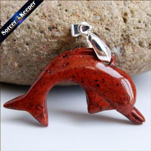 Natural Stone Red River Stone Carving Dolphin Amulet Pendant Free Necklace Fish Fashion Animal Blessing Lucky Jewelry HS008