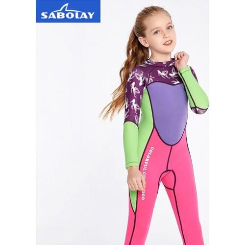 Girl Neoprene Long Sleeves Wetsuit Kids Swimwears Diving Suits Warm UV Sun Protection Swimwear For Kid Watersports Swimming Surf