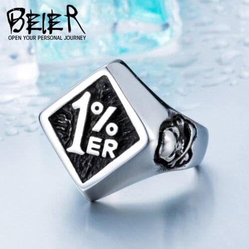 BEIER Fashion Biker One Pencenter 316L Stainless Steel 1% Ring For Man Motorcycle Punk Jewelry free shipping BR8-243
