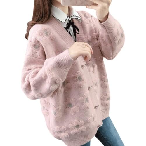 New Fashion Knitted Sweater Cardigan Women Clothes Spring Autumn Loose Long Sleeve Tops Korean Ladies Knitwear Jacket Tide H1677