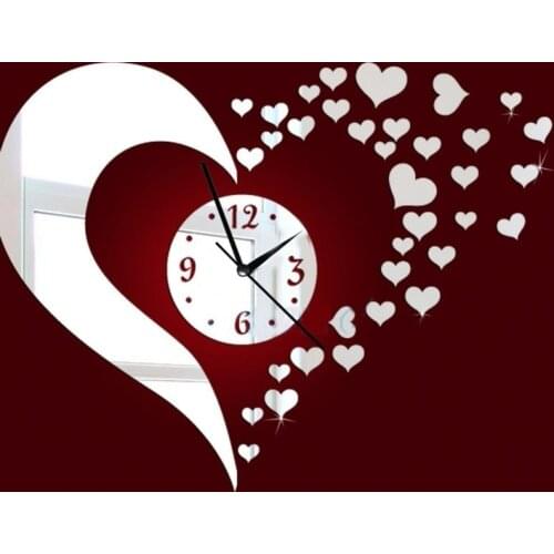 New Mirror Lovely Hearts Wall Art Clock Decal DIY Mirror Wall Watch Safe Novelty Home Decoration Kids Clocks Home Decor