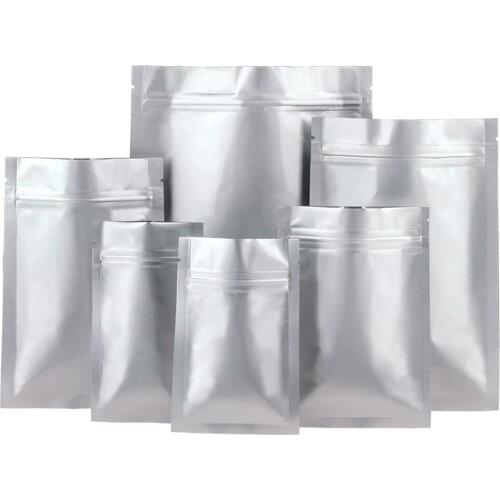 100Pcs/Lot Zip Lock Silver Pure Mylar Foil Bag Tear Notch Flat Self Grip Seal Reusable Food Ground Coffee Bean Tea Pack Pouches