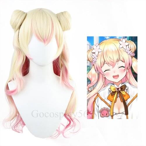 VTuber Momosuzu Nene Wig Buns Hololive Orange Cosplay Gradient Blonde Pink Long Curly SUPER NENECHI Girls Heat Resistant Hair