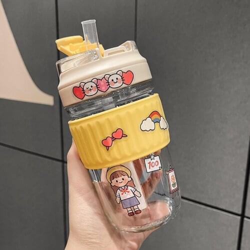 Portable Summer Girl Glass Cup Coffee Mug Mini Glass Water Cup with Straw Cute Mugs Latte Machiatto Szklanki Drinking Glasses