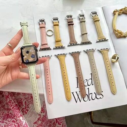 Double sided Leather 38mm40mm42mm44mm Apple Watch small waist strap SE / 6 / 5 / 4 / 3 / 2 iwatch accessories with belt soft