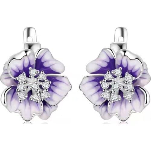 Hot Sale Of Simple Enamel Drop Oil Romantic Purple Large Flower Ear Studs