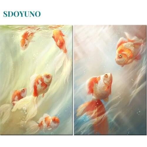 SDOYUNO 60x75cm Painting By Numbers Kits Frame Paint By Numbers DIY Animals Fish Handpaint Canvas Number Painting Home Decor