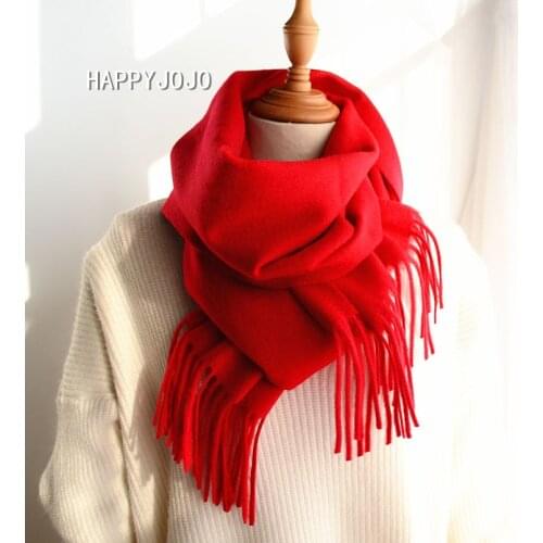 Wool scarf high quality classic solid color china red scarf narrow small soft chic fashion casual thin warm shawl for women lady