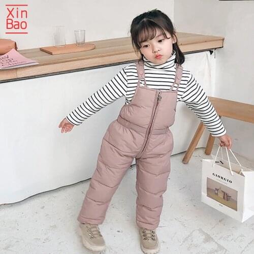 XINBAO 12M-5T Winter pants for girls suspender pants toddler baby kids Boys Children Cotton Warm Trousers Windproof thick