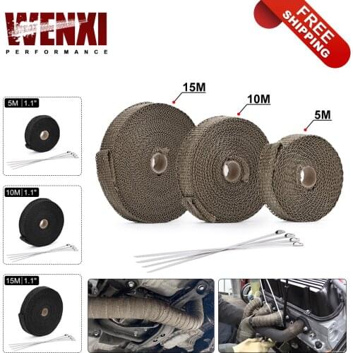Free Shipping 5M/10M/15M Motorcycle Exhaust Thermal Tape Header Heat Wrap Manifold Insulation Roll Resistant with Stainless Ties