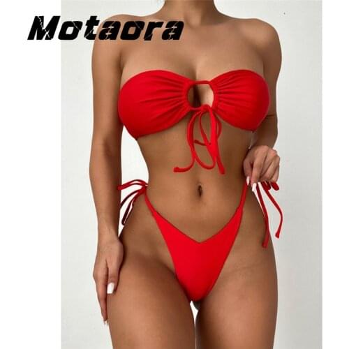 Sexy Drawstring Bandage String Swimwear Female Hollow Out Swimsuit Women High Cut Bathing Suit Sexy Halter Mini Thong Bikini Set