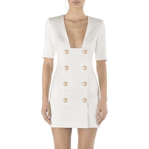 QUALITY Newest HIGH 2021 BAROCCO Runway Designer Dress Womens Sexy V-neck Double Breasted Dress Bandage Dress