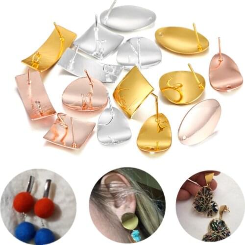 10pair/Lot Plated Geometric Polygonal Earring Stud Posts Connector For Women DIY Jewelry Making Handmade Earrings Supplies
