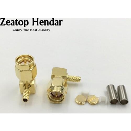 100Pcs Brass Gold Plated SMA / RP-SMA Male Plug Right Angle for Crimp Coaxial RG174 RG316 RG178 LMR100 Cable Wire RF Connector