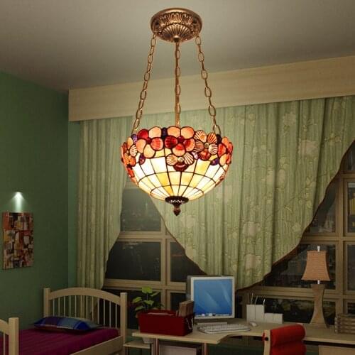 12inch Mediterranean Tiffany Style Shell Pendant Light For Bedroom Lobby Droplight 110-240v Drop deco maison