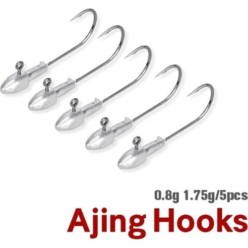 Trulinoya 5Pcs/Pack Soft Worm Lures Small Jig Hooks 0.8g 1.8g 26mm Ice Fishing Hook Raft Fishing Jig Lead Head Hooks Micro Lea