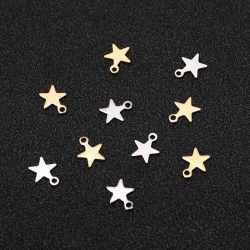 30pcs/lot Stainless Steel Never Fade 8x10mm Gold Steel Tone Small Star Charm for DIY Handmade Bracelet Necklace Jewelry Making