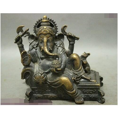 Free shipping AA 002769 Old Chinese Buddhism Bronze 4 Arms Ganapati Ganesh Lord Ganesha Buddha Statue