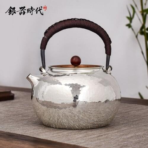 Ag999 Sterling Silver Teapot Hand-Carved Kitchen Utensils Handmade Coffee Tea Pot