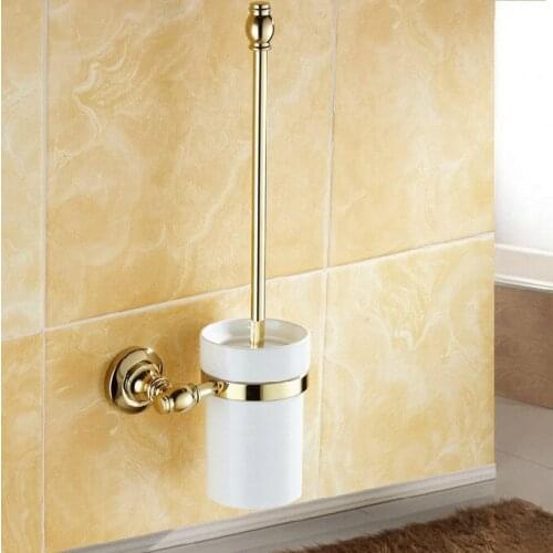 Ceramic Cup Bathroom Hardware Accessories Wall Mounted Gold Color Brass Toilet Brush Holder Dba137