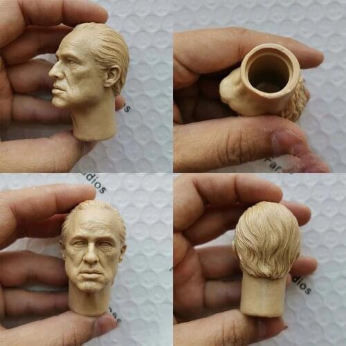 Collectible 1/6 Old Godfather Malone Brando Male Head Sculpt Unpainted White Mold Carved for 12'' Action Figure