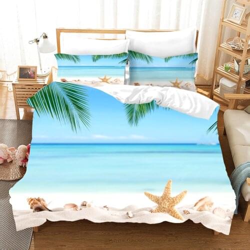 Sea Starfish Bedding Set Tropical Island Palm Ocean Beach Sunset Microfiber Blue 2/3PCS Kids Adults Animal Duvet Cover Set