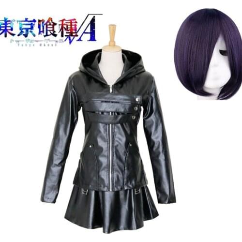 Anime Tokyo Ghoul Touka Kirishima Cosplay Costume Full Set Uniform PU Leather Black Dress Hoodie Women Halloween Fighting Dress