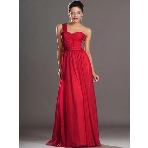 Red Evening Dresses A-line One-shoulder Chiffon Backless Long Dubai Saudi Arabic Evening Gown Prom Dresses