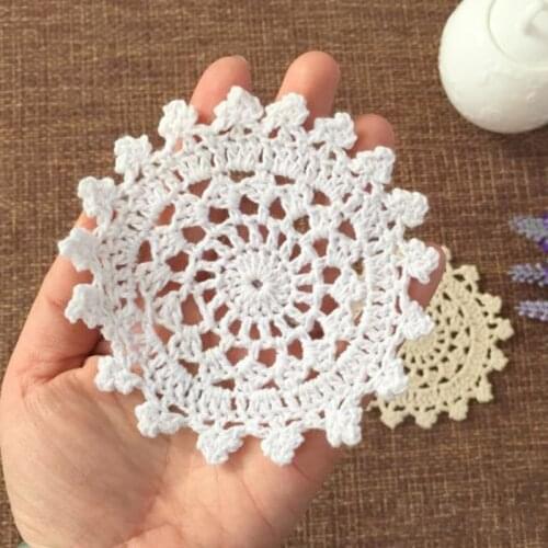 10PCS/LOT Round doily cotton hand made Crochet cup mat, beige and white 10CMX10CM Round Coaster Place Mat