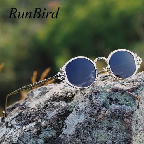 RunBird 2019 Small Oval Sunglasses Women Steampunk Brand Designer Shades Sun Glasses Men Metal Round Vintage Sunglass 5377