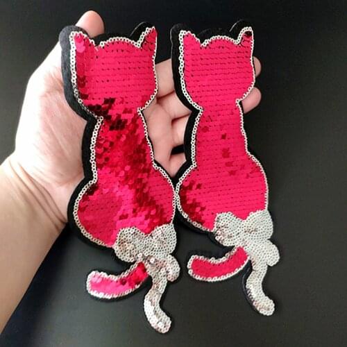 Logo Patch Cats Iron on Patches Bulk for Clothing Sequin Red Black Accessories Diy Stickers for Clothes Large Badge FreeShipping