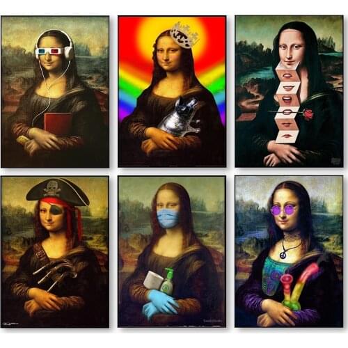 Funny Mona Lisa Poster and Prints Wall Art Interesting Canvas Painting Nordic Living Room Bar Cafe Hotel Home Decor Mural