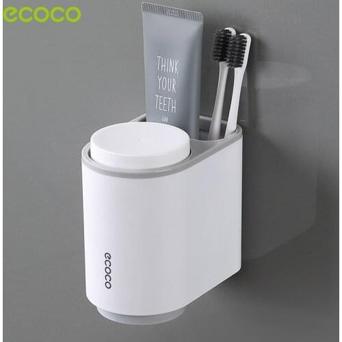 ECOCO Toothpaste Holder Wall-Mounted Toothbrush Storage Rack Magnetic Toothbrush Cup Holder Organizer Bathroom Storage Supplies