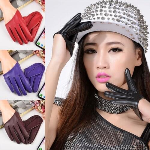 New Fashion Sexy PU Leather Gloves For Women Casual Half Palm Faux Leather Gloves Party Show Mittens Short Full Finger Gloves