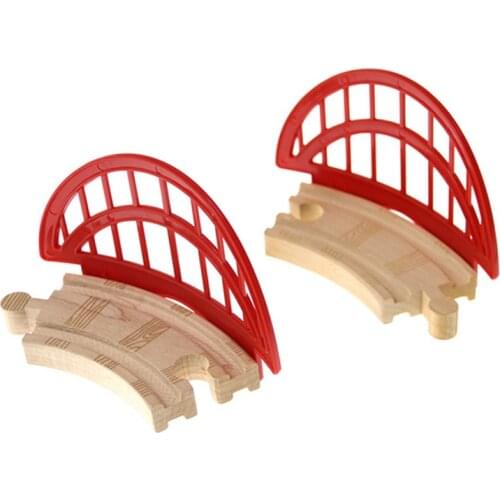 P096 to Prevent Derailment Red Net Barrier Small Curved Rail Compatible Wooden Small Train Track Child Train Game Scene Wood