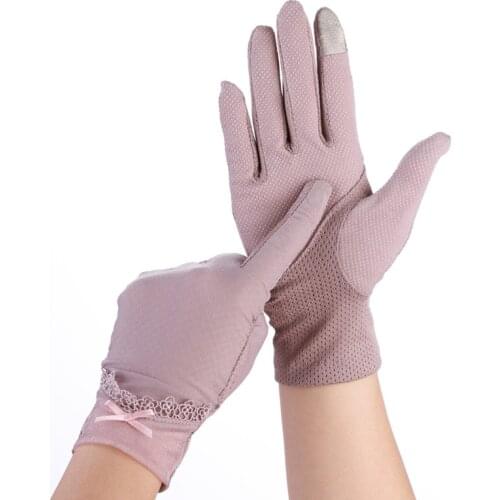 Summer Ice Silk Non-Slip Full Finger Touch Screen Cycling Mitten Womens Cotton Breathable Driving Lace UV Sunscreen Gloves M77