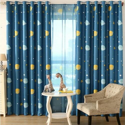 Blackout Cartoon Planet Star Curtains for Kids Room Thick Blackout Curtain for Boys Bedroom Children Room Window Drape Treatment