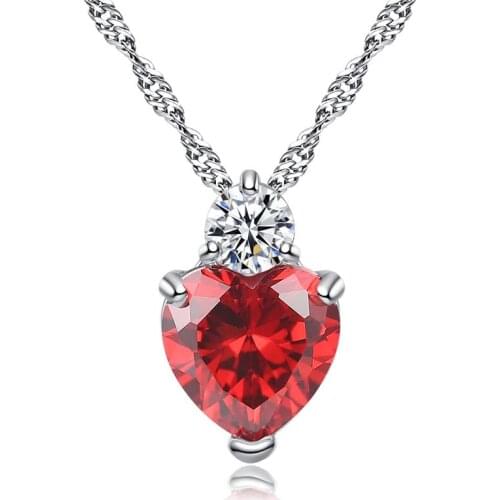 Heart shape hanging pendant necklace setting cubic zirconia water wave chain manycolor necklace for women