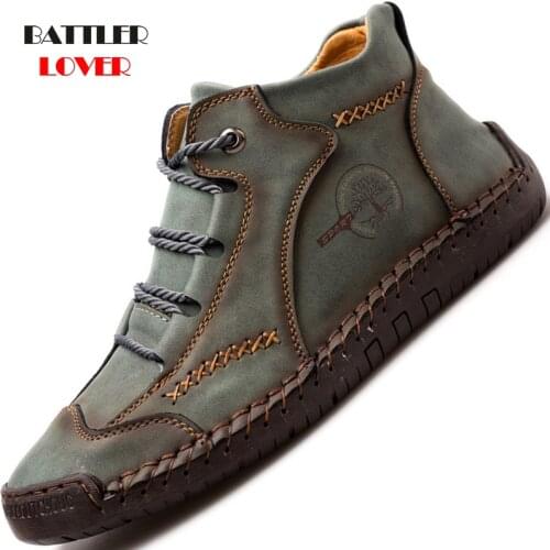 Genuine Leather Casual Boots for Men Handmade Top Quality Platform Snow Boots Outdoor Autumn and Winter Botas Male Plus Size