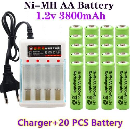 1,2V 3800mAh NI MH AA Pre-cargado bateras recargables NI-MH recargable AA batera para juguetes micrfono de cmara charger+battery