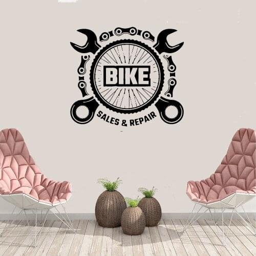 Bike Sales Repair Wall Stickers For Bicycle Shop Wall DecalDecor Chain Tire Tool Sticker Bicycle Service Vinyl Mural ov567