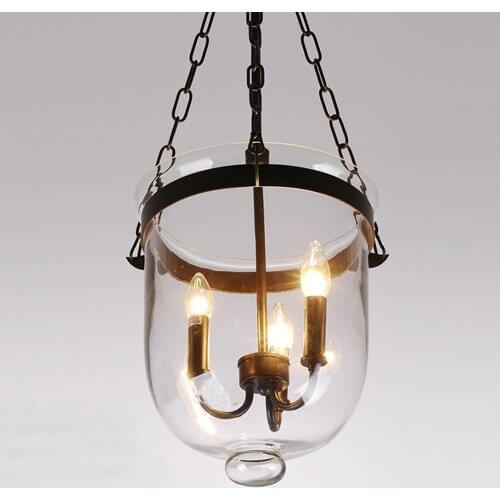 Retro American Country Iron Pendant Lamp Glass Bucket Mediterranean Bar Warehouse Light Restaurant Pendant E14 Lighting Fixture