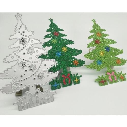 Christmas tree with gift box DIY metal cutting mold, scrapbook card making, embossed background, photo album handmade artwork