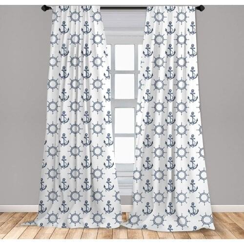 Ships Wheel Curtains Anchors and Steering Wheels Pirates Sailors Marine Print Window Curtains for Living Room Bedroom