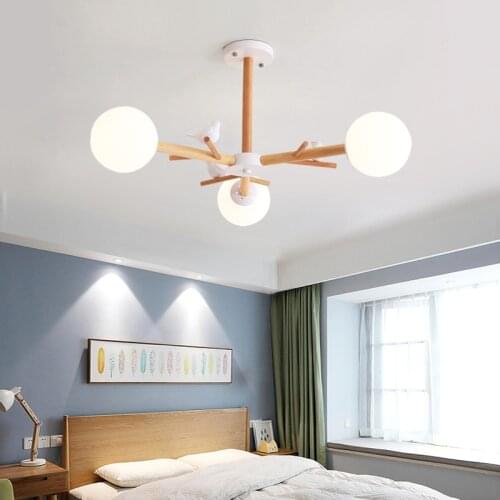 Modern Living Room Chandelier Nordic Bird Deco Restaurant Light Japanese Style Solid Wood Bedroom3/6/8Lights E27 Lamp Holder